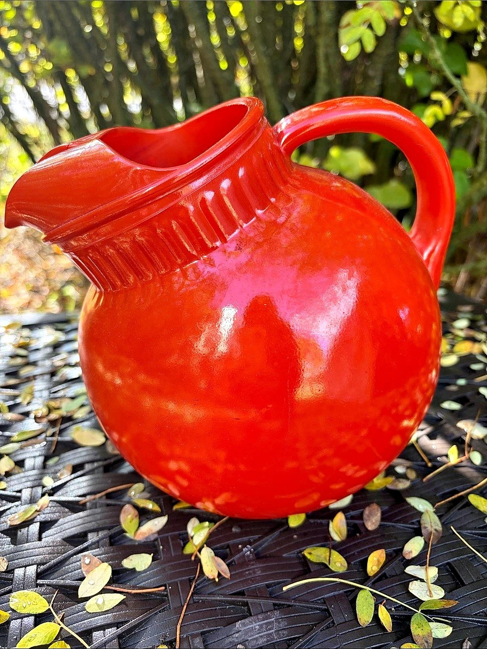 Hall China Tilted Ball Pitcher with Ice Lip Red Ceramic
